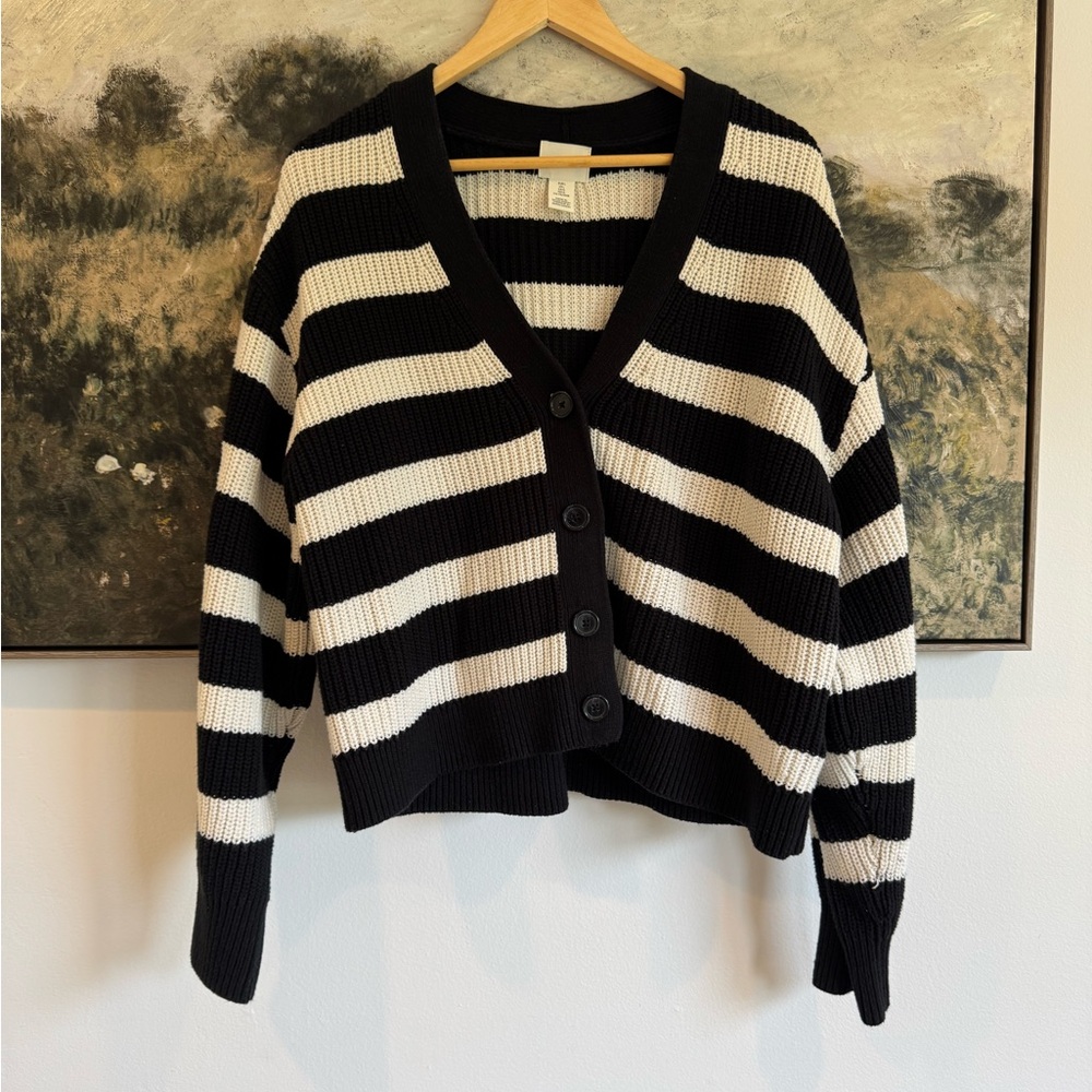 H&M Black and White Striped Cardigan